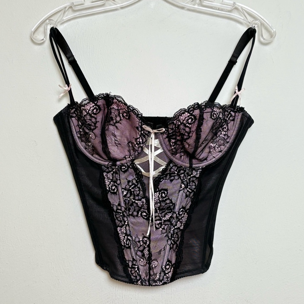 Mesh Lace Bow Corset with Underwire Bra - Picture 12 of 13